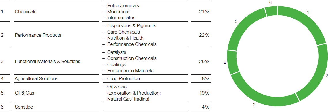 Struktur der BASF – Anteil am Gesamtumsatz des Jahres 2015 (Tortendiagramm)