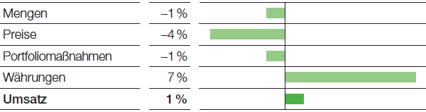 Performance Products – Umsatzeinflüsse (Balkendiagramm)
