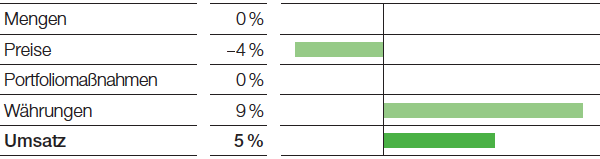 Functional Materials & Solutions – Umsatzeinflüsse (Balkendiagramm)