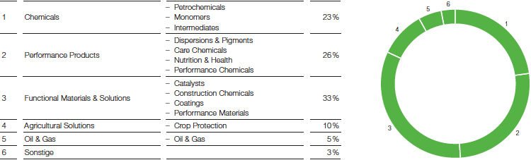 Struktur der BASF – Anteil am Gesamtumsatz des Jahres 2016 (Tortendiagramm)