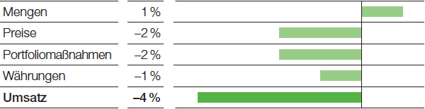 Performance Products – Umsatzeinflüsse (Balkendiagramm)