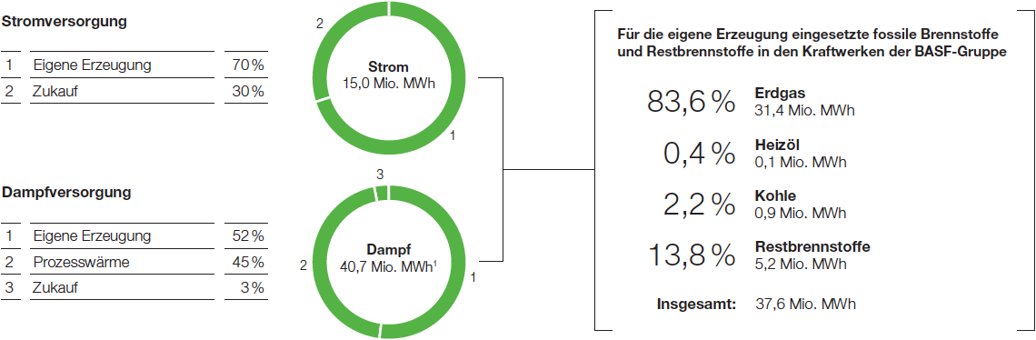 Energieversorgung der BASF-Gruppe 2016 (Tortendiagramm)