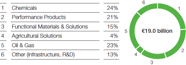 Investments in property, plant and equipment by segment, 2017–2021 (pie chart)