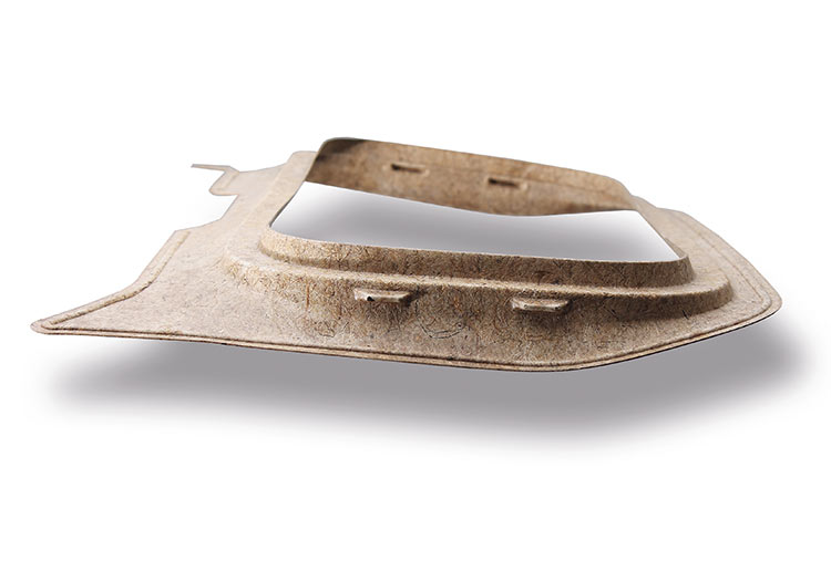 Lighter weight: The binding agent Acrodur® 950 L provides the strength and heat-resistance needed in the world’s first vehicle roof frame made entirely of natural fibers. (Photo)