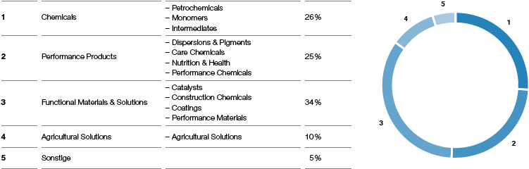 Struktur der BASF – Anteil am Gesamtumsatz des Jahres 2018 (Tortendiagramm)