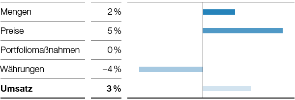 Functional Materials & Solutions – Umsatzeinflüsse (Balkendiagramm)