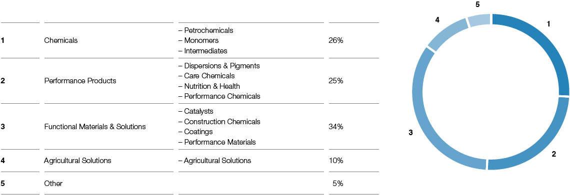 BASF structure – Percentage of total sales in 2018 (pie chart)