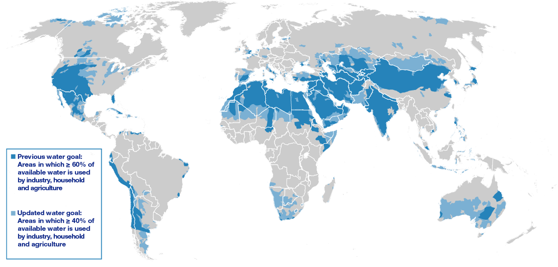 Water stress areas around the world (map)