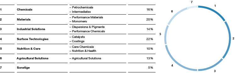 Struktur der BASF – Anteil am Gesamtumsatz des Jahres 2019 (Tortendiagramm)