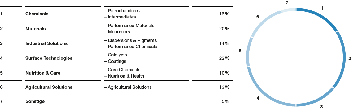 Struktur der BASF – Anteil am Gesamtumsatz des Jahres 2019 (Tortendiagramm)