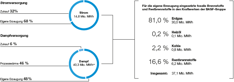 Energieversorgung der BASF-Gruppe 2019 (Tortendiagramm)