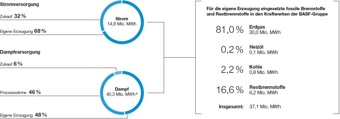 Energieversorgung der BASF-Gruppe 2019 (Tortendiagramm)