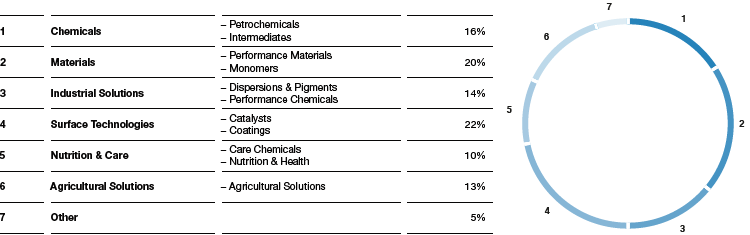 BASF structure – Percentage of total sales in 2019 (pie chart)