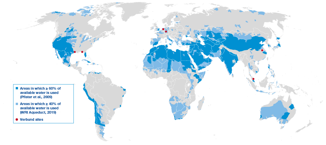 Water stress areas around the world (map)